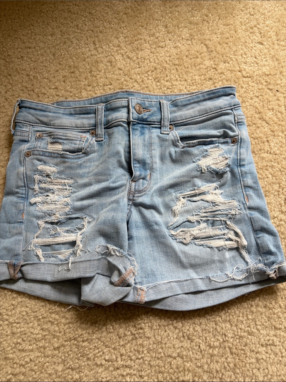 American Eagle Outfitters Light Wash Distressed Denim Shorts
